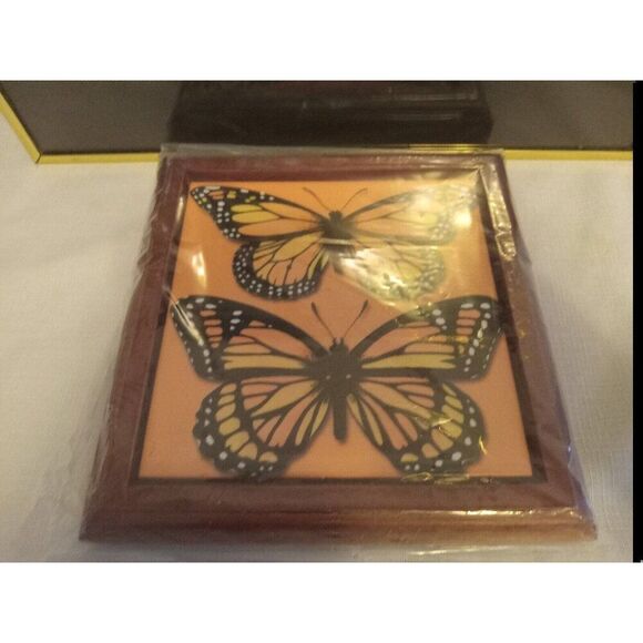 2) Framed Monarch Butterfly Picture + Hot Plate Trivet Wall Decor Butterfly Tile - Picture 2 of 10